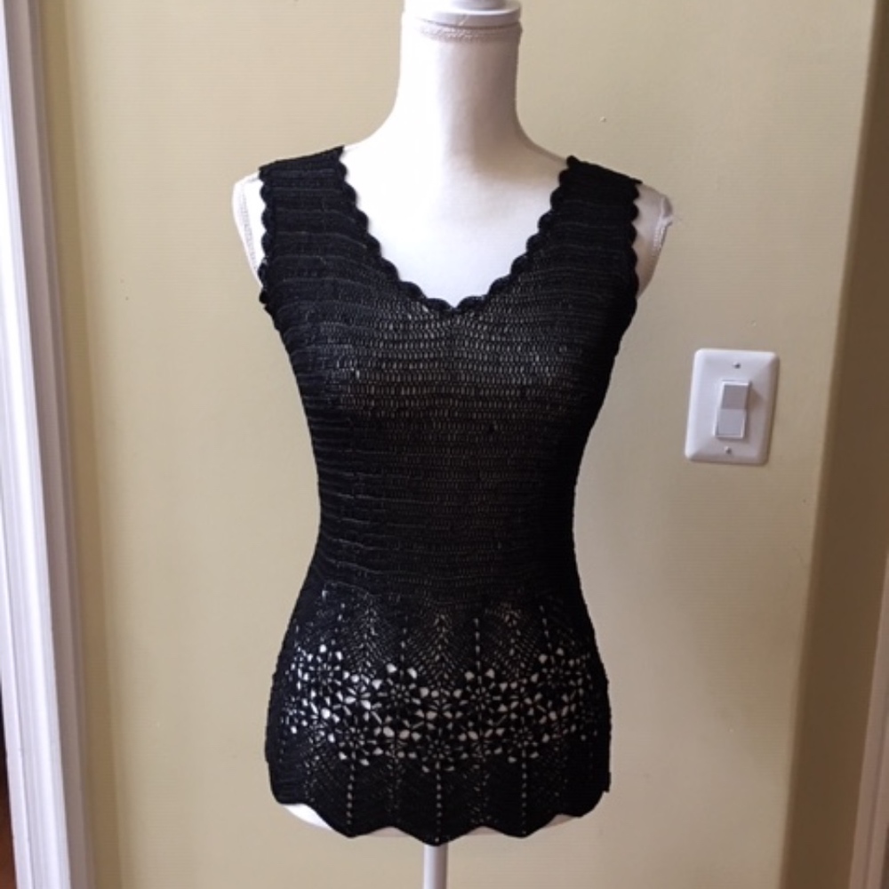 Bcbgmaxazria Black Fishnet Mesh Sleeveless Top